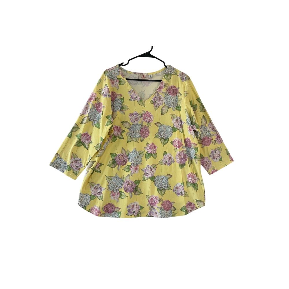 Quacker Factory Yellow Hydrangea Top XL Rhinestones Classy